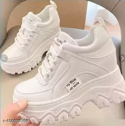 New Stylish White Mid-Top Sneakers for Women – Ideal for Running, Walking, and Gym with Airmix Sole and EVA Insole