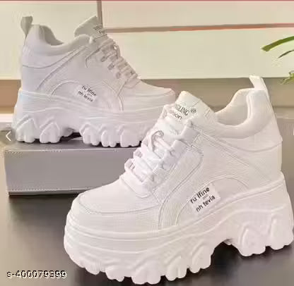 New Stylish White Mid-Top Sneakers for Women – Ideal for Running, Walking, and Gym with Airmix Sole and EVA Insole