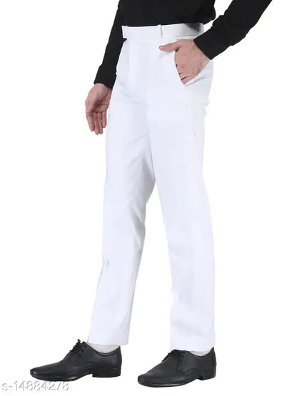 Men Regular Fit Solid Spread Collar Casual Shirt and White Trousers for partywear -Black & White