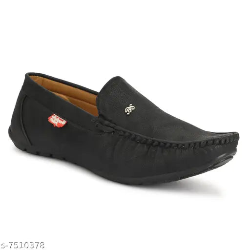 Black Solid Loafers For Men