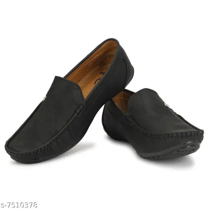 Black Solid Loafers For Men