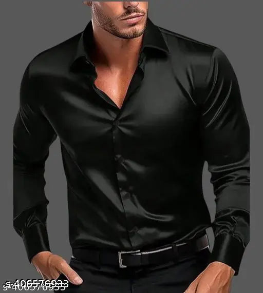 Men Regular Fit Solid Spread Collar Casual Shirt and White Trousers for partywear -Black & White
