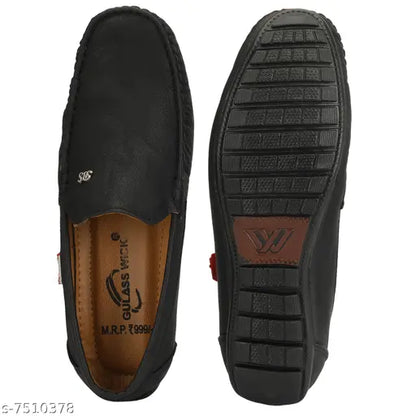 Black Solid Loafers For Men