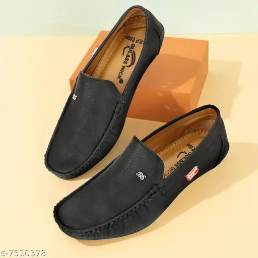 Black Solid Loafers For Men