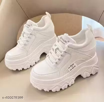 New Stylish White Mid-Top Sneakers for Women – Ideal for Running, Walking, and Gym with Airmix Sole and EVA Insole