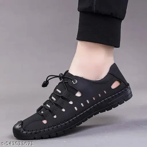 Men's Black Rich Quality|Decent Look|Perfect Style|Lightweight Synthetic Leather Lace up Casual Sneaker's